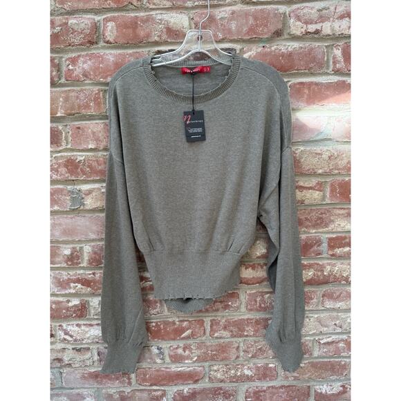 NWT Women’s N:‎ Philanthropy Weylan Cutout Back Sweater Large Olive Distressed - Picture 7 of 7